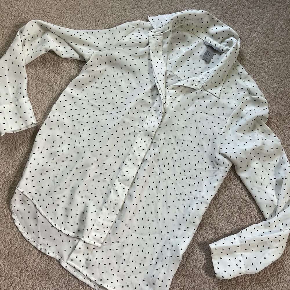 H&M White Blouse with Black Dots
